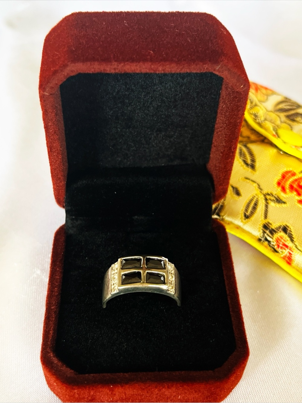 RING Vintage Modernist Art Deco Inspired Sterling Silver & Onyx Band Ring Unisex